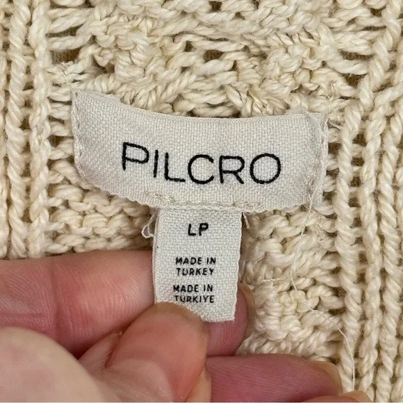 ANTHROPOLOGIE Pilcro Cable Laced Twofer Sweater Creme Size Large Neutral Lace up - Picture 14 of 14